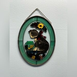 Joan Baker Designs kitty cat with fish bowl oval suncatcher window decor